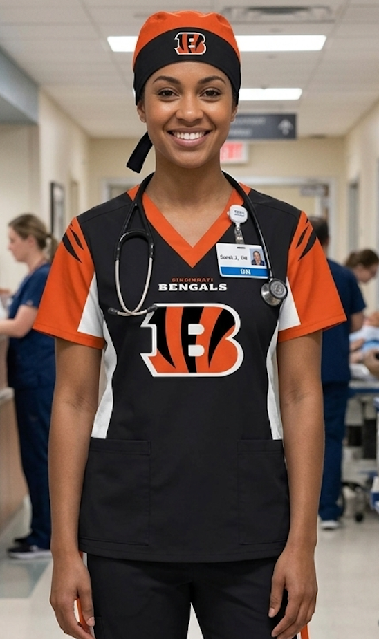 CINCINNATI BENGALS BLACK SCRUB TOP