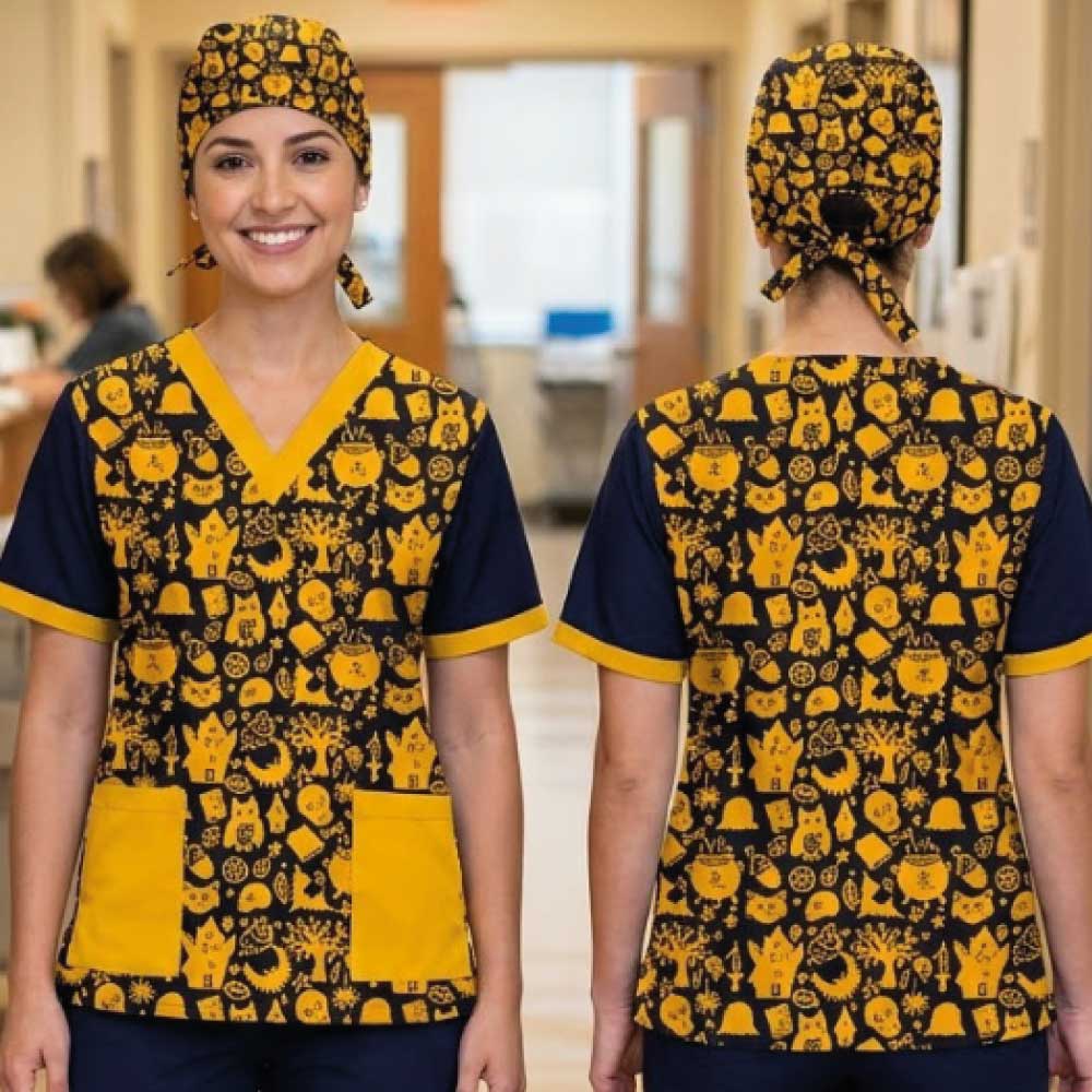 CAT AND GHOST SCRUB TOP