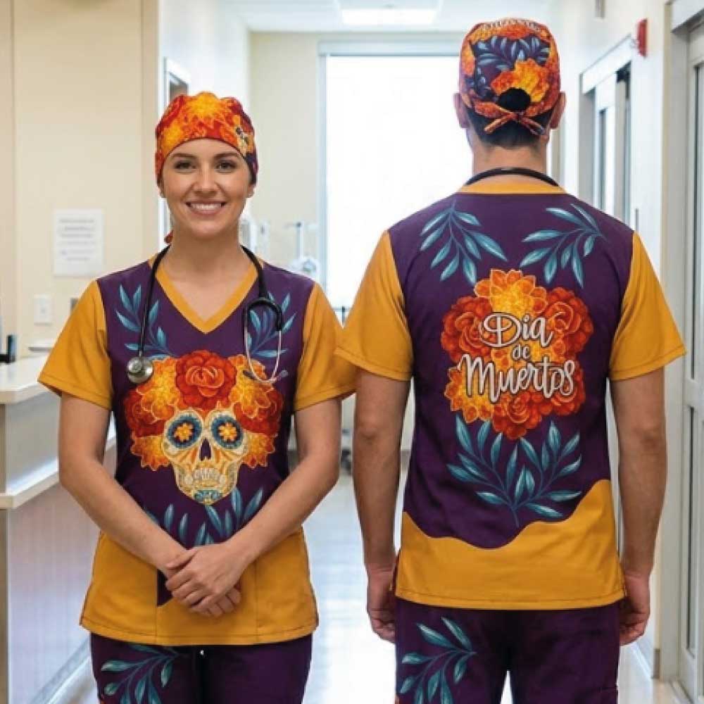 CATRINA WITH FLOWERS SCRUB TOP