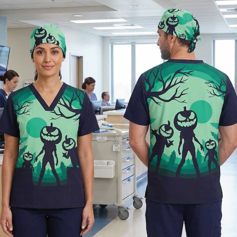 PUMPKIN AT NIGHT SCRUB TOP