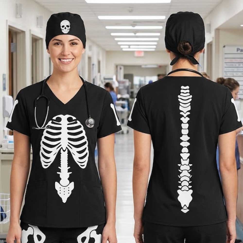 SKELETON SCRUB TOP
