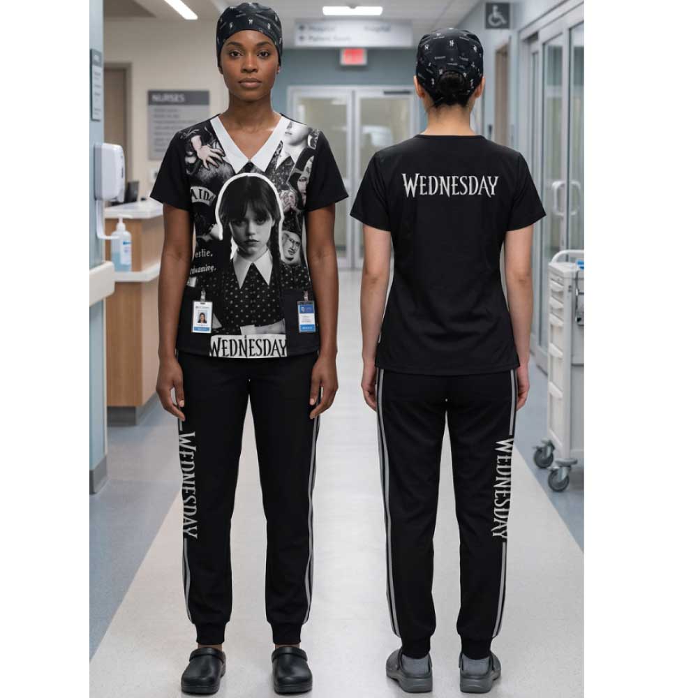WEDNESDAY BLACK AND WHITE SCRUB SET