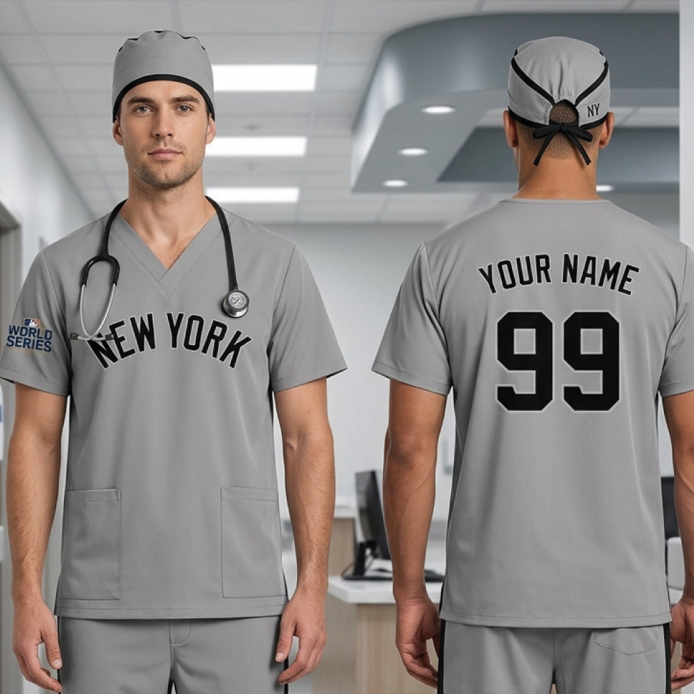 NEW YORK YANKEES GRAY MLB SCRUB TOP