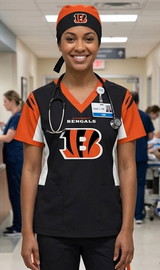 CINCINNATI BENGALS BLACK SCRUB TOP