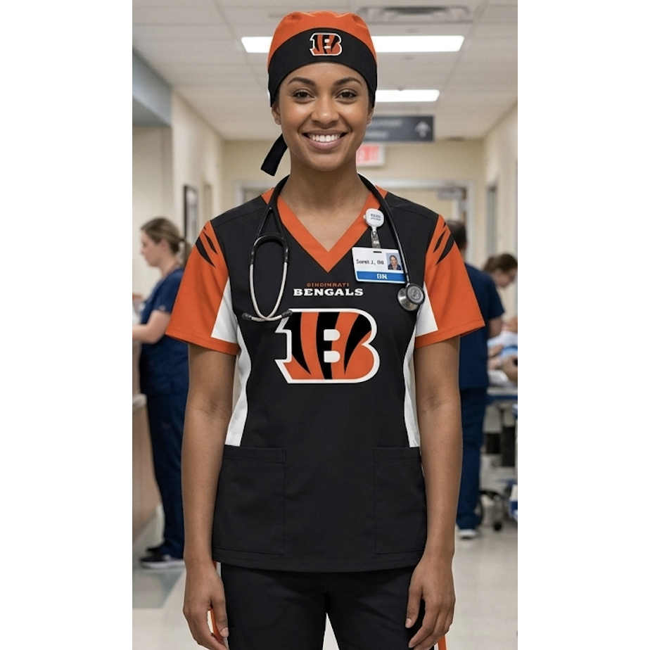 CINCINNATI BENGALS BLACK SCRUB TOP
