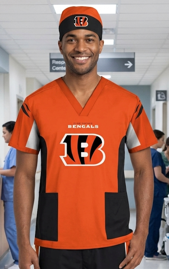 CINCINNATI BENGALS ORANGE SCRUB TOP