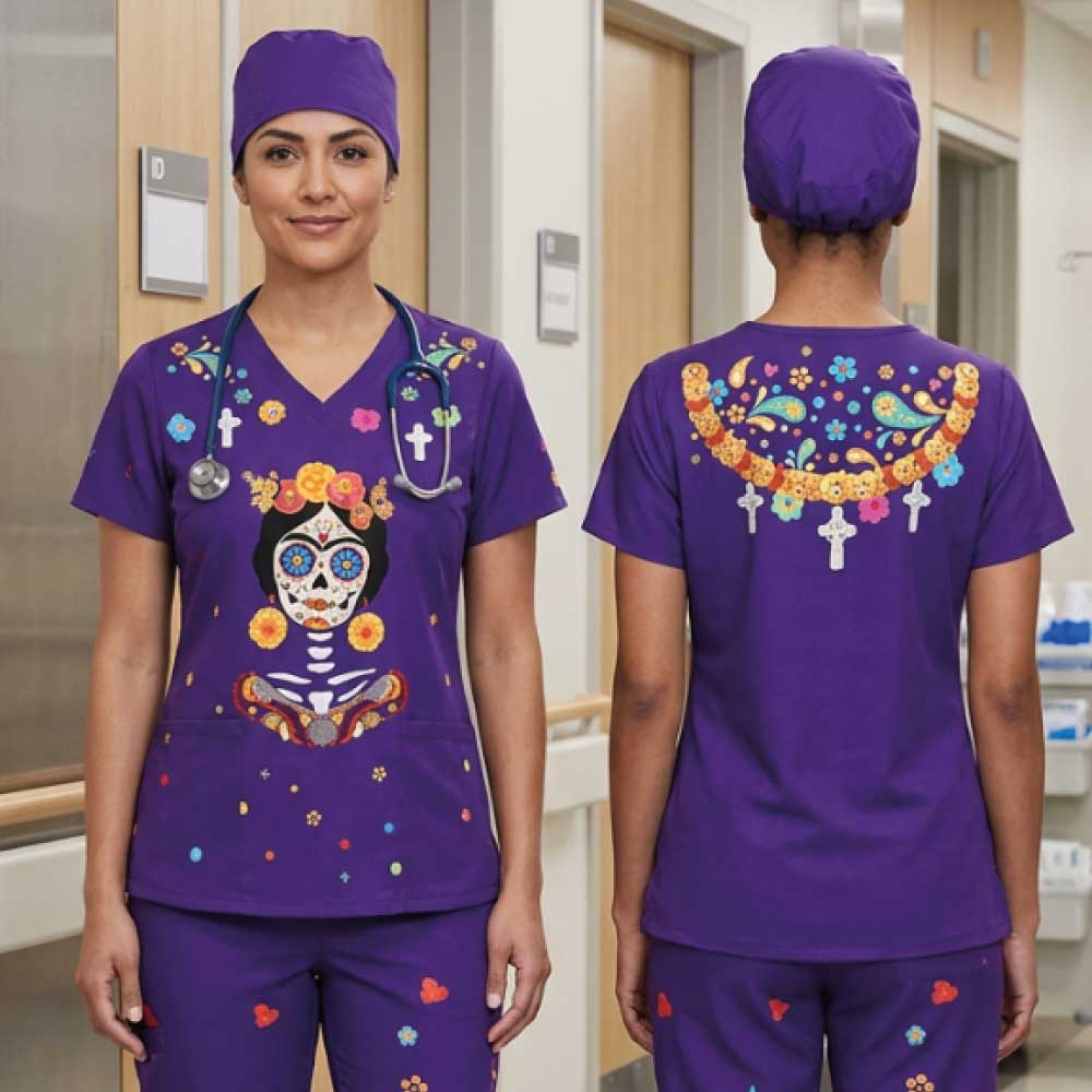 CATRINA WITH EARINGS SCRUB TOP