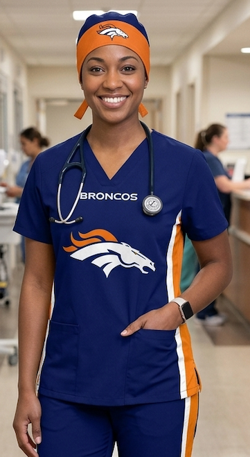 DENVER BRONCOS SCRUB TOP