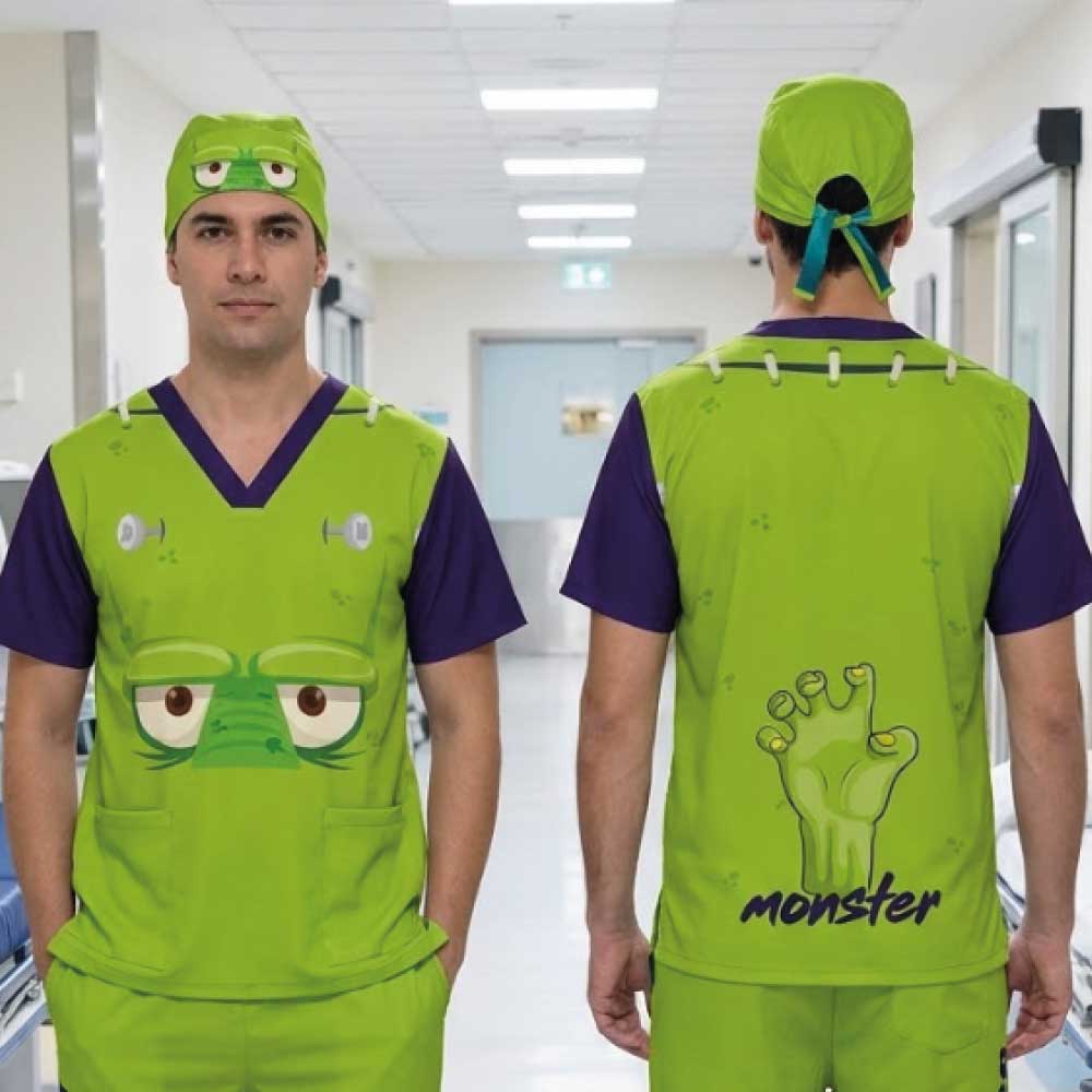 GREEN MONSTER SCRUB TOP