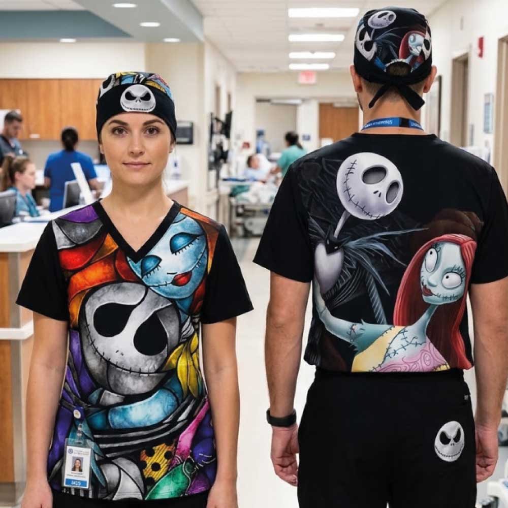 JACK AND BRIDE STAINED GLASS SCRUB TOP