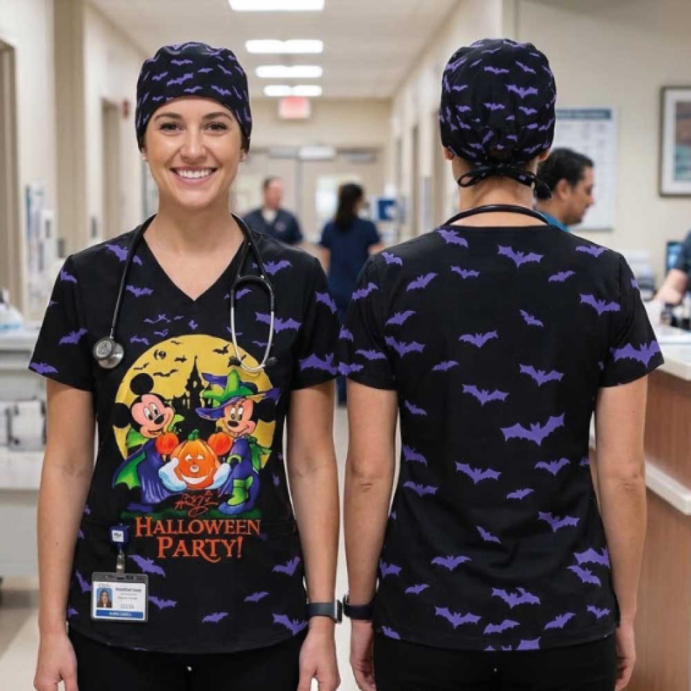 MICKEYS HALLOWEEN PARTY SCRUB TOP