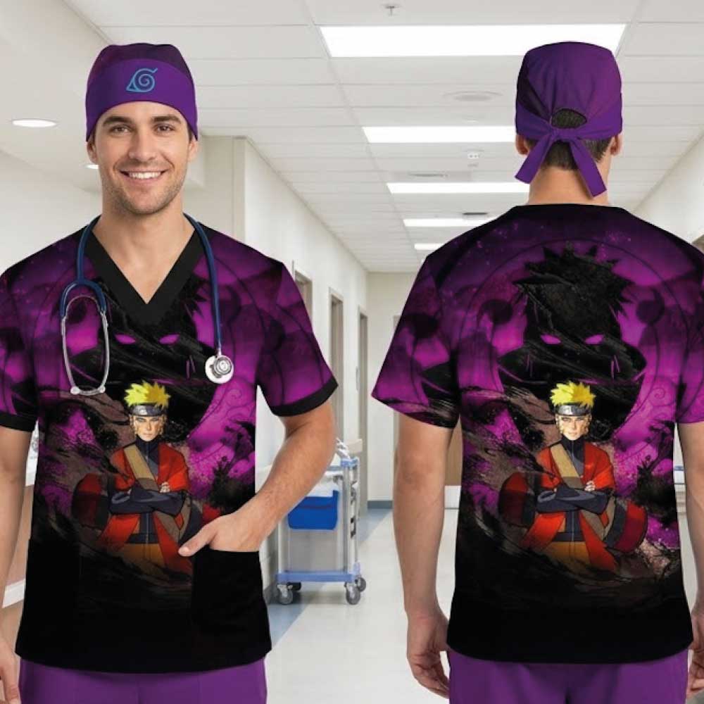 NARUTO SITTING SCRUB TOP