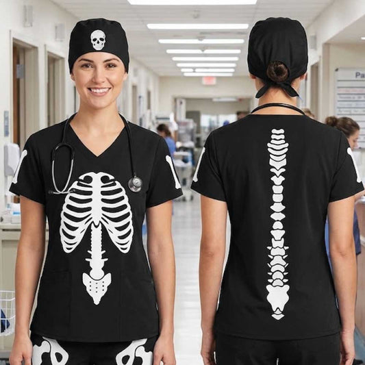SKELETON SCRUB TOP