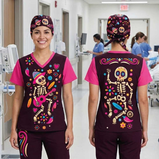 SKULL PLAYING GUITAR SCRUB TOP